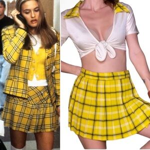 Je Taime OSFM Clueless Yellow Pleated Cheerleader Skirt Set Crop Top Costume